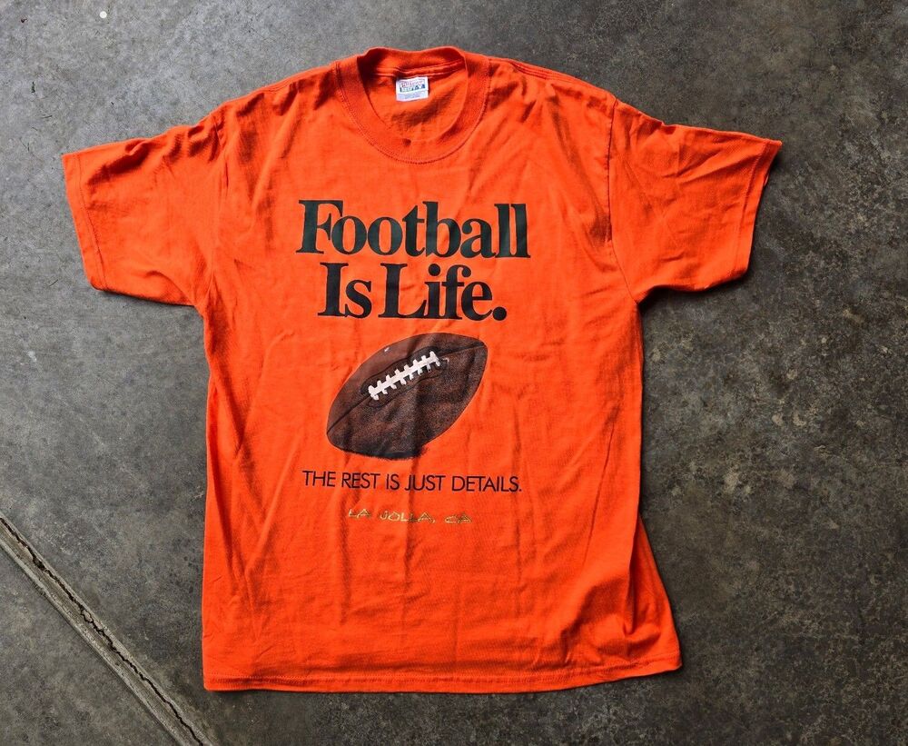 Vintage FOOTBALL IS LIFE Tshirt Mens Large Orange Hanes Beefy-T